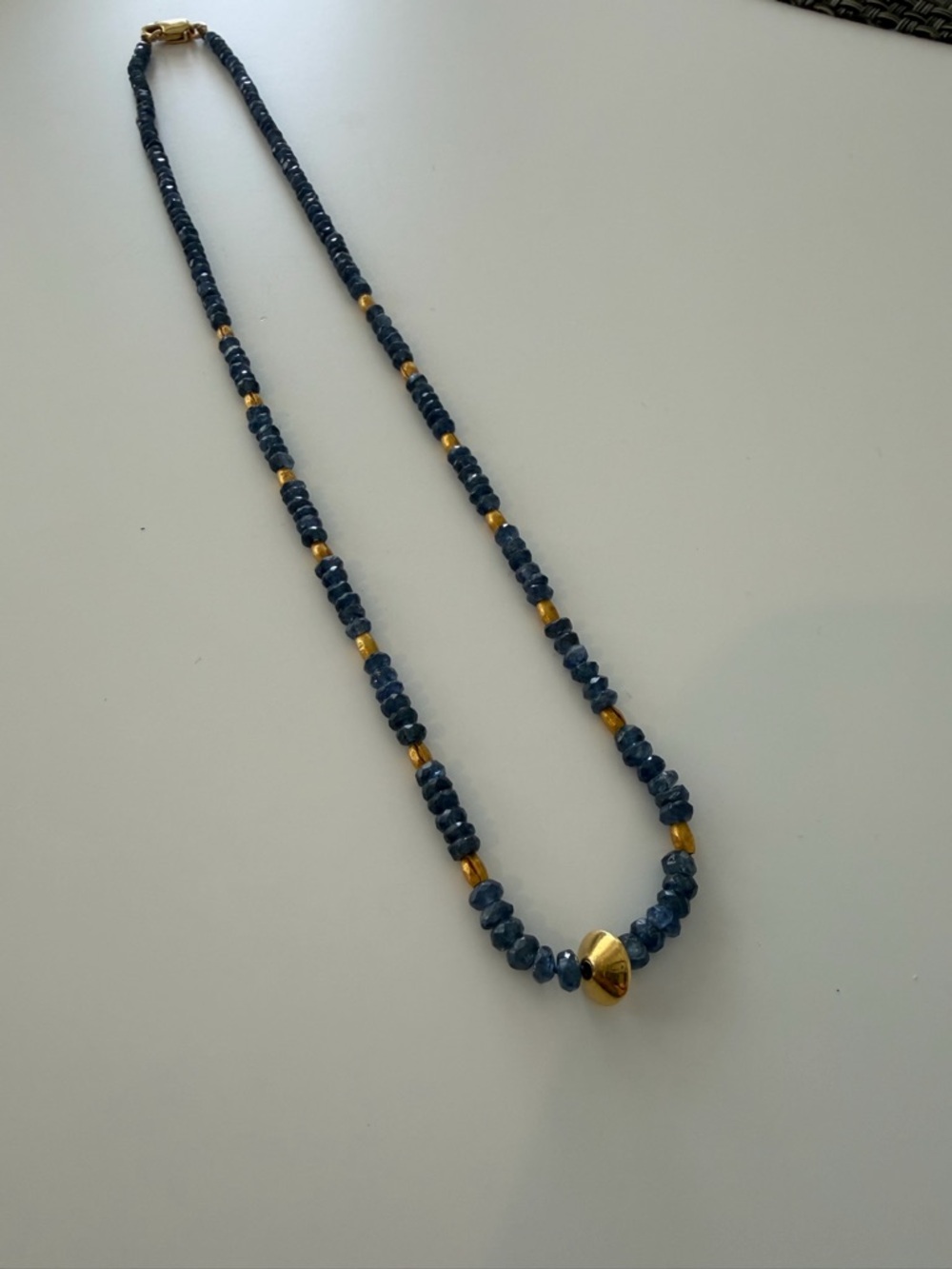 Faceted Blue Ceylon Sapphire and Gold Beaded Necklace for Women